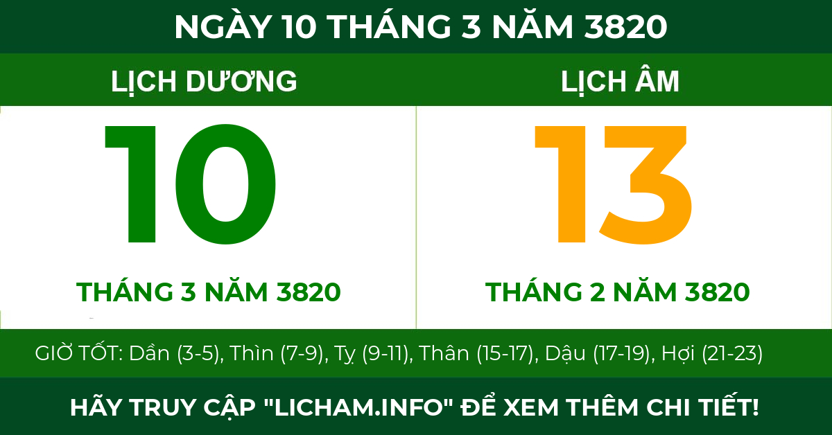lịch âm ngày 10 tháng 3 năm 3820