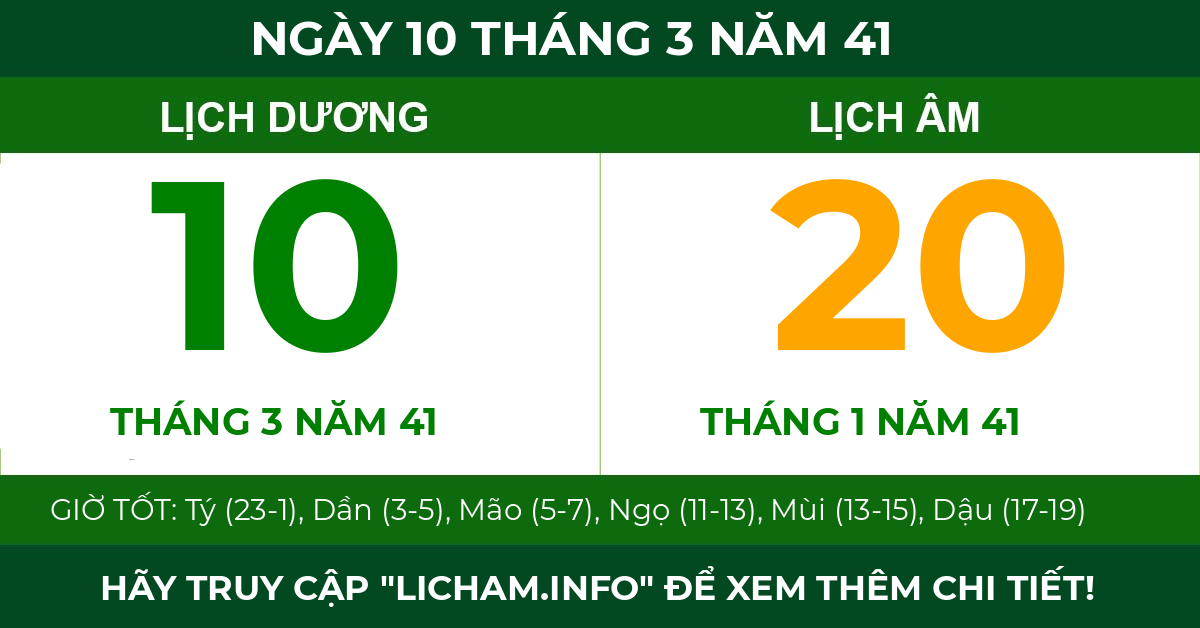 lịch âm ngày 10 tháng 3 năm 41
