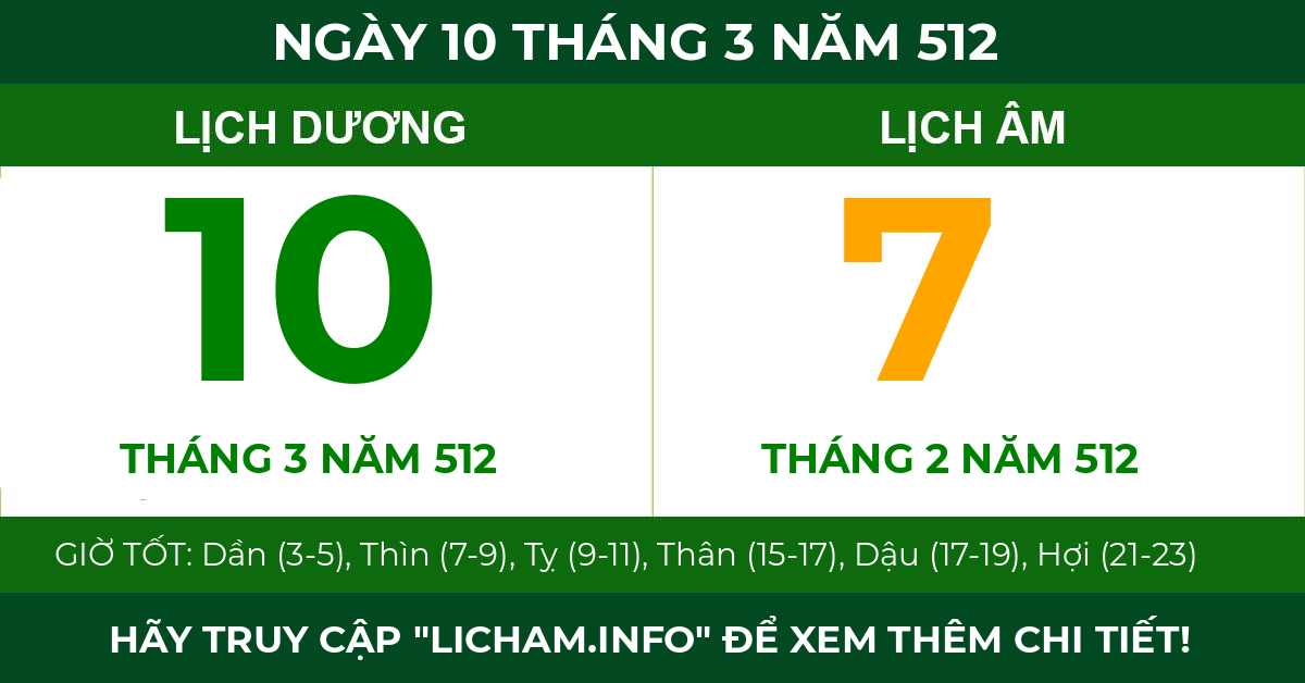 lịch âm ngày 10 tháng 3 năm 512