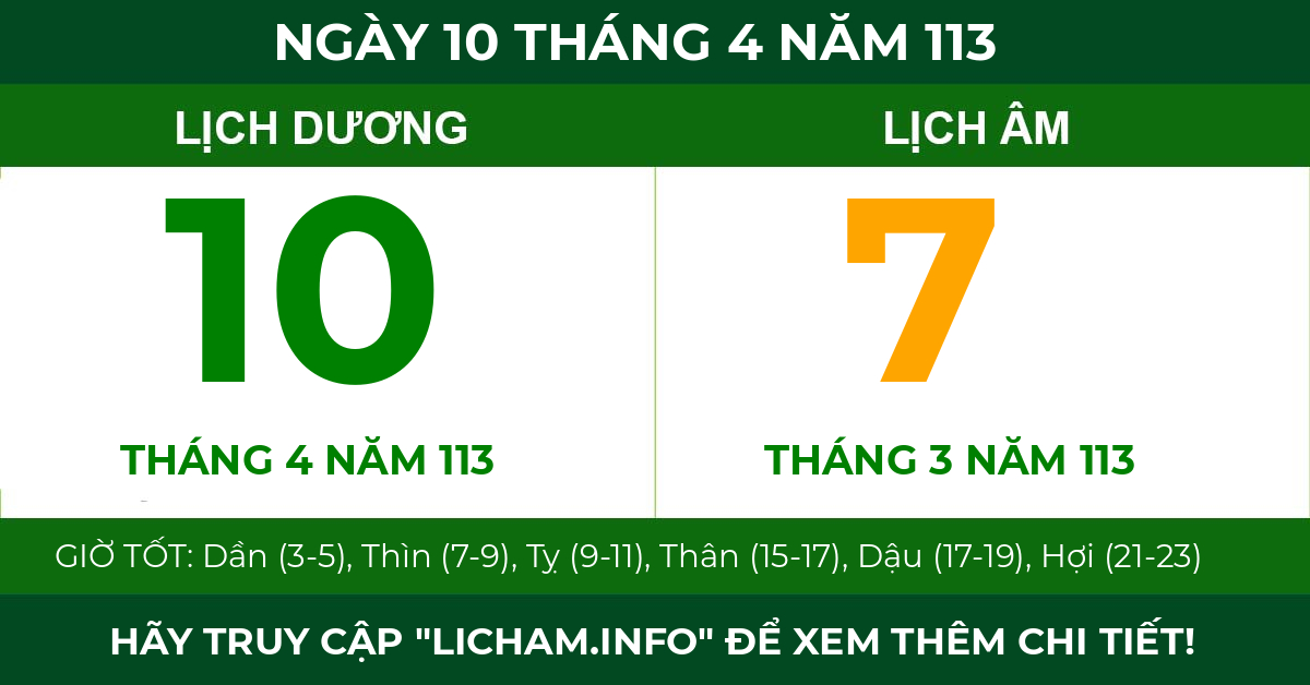 lịch âm ngày 10 tháng 4 năm 113