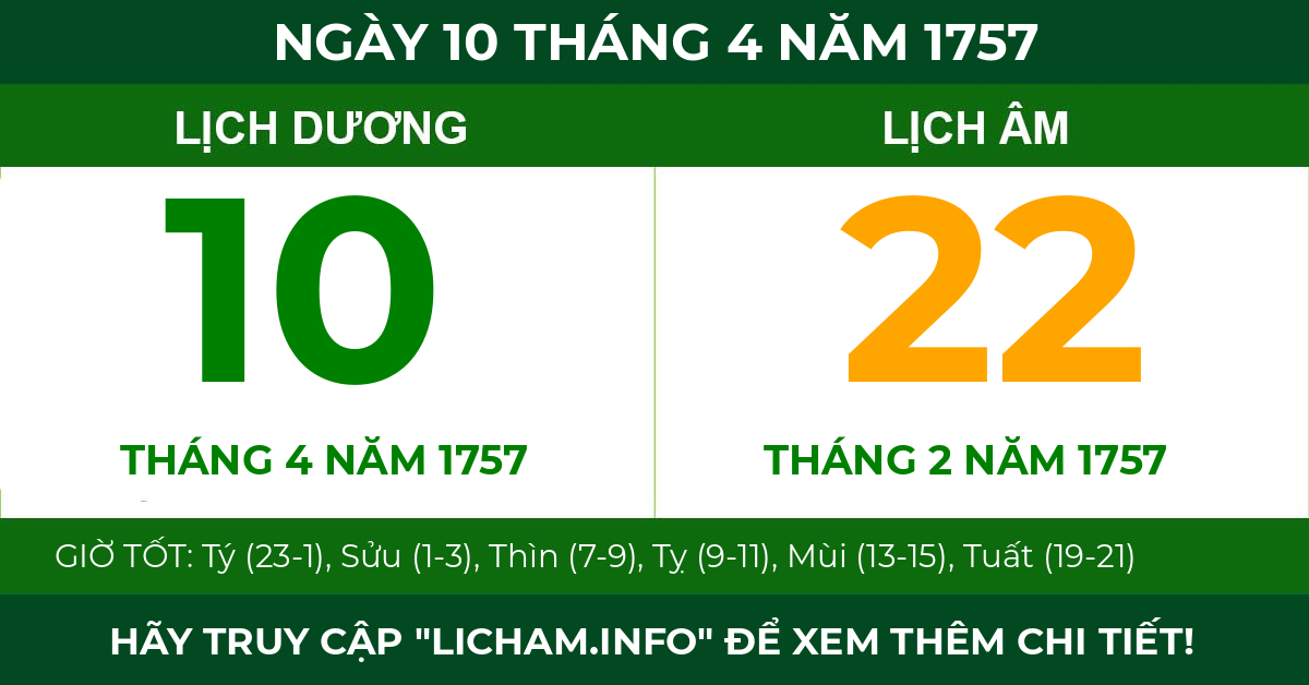 lịch âm ngày 10 tháng 4 năm 1757