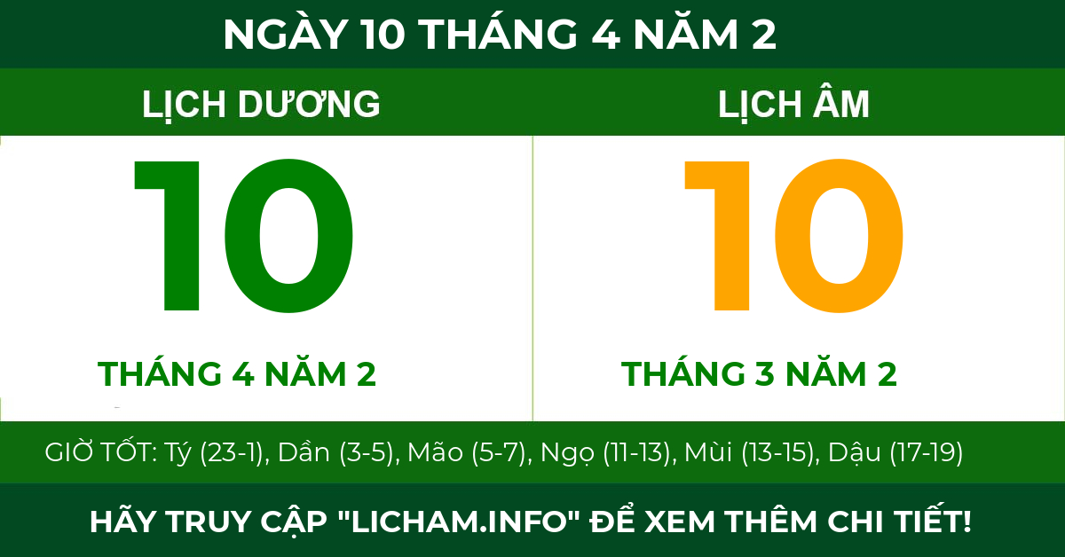 lịch âm ngày 10 tháng 4 năm 2