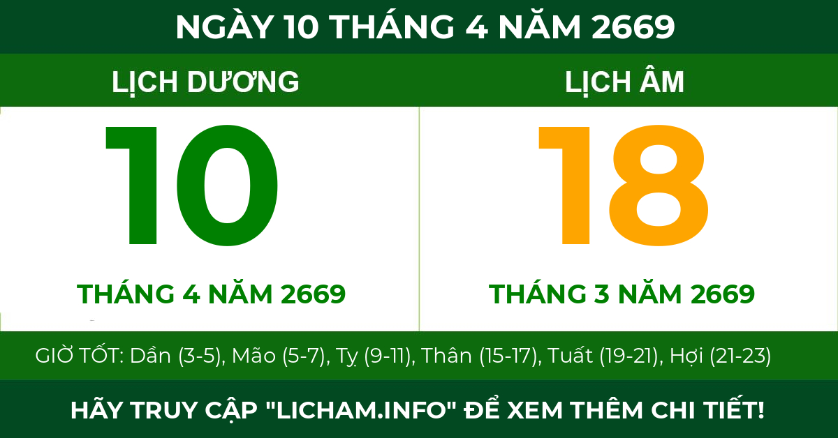 lịch âm ngày 10 tháng 4 năm 2669