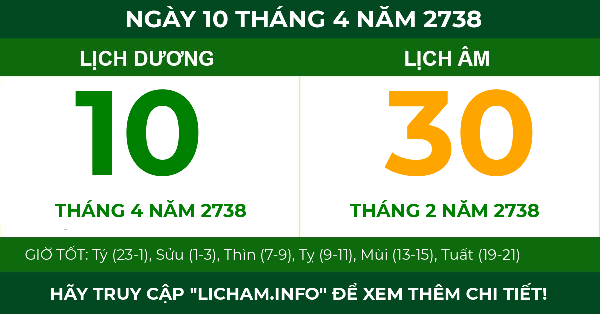 lịch âm ngày 10 tháng 4 năm 2738