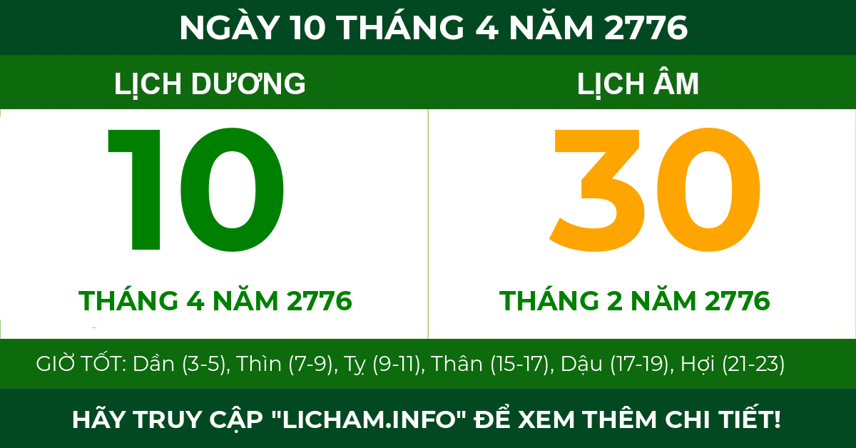 lịch âm ngày 10 tháng 4 năm 2776
