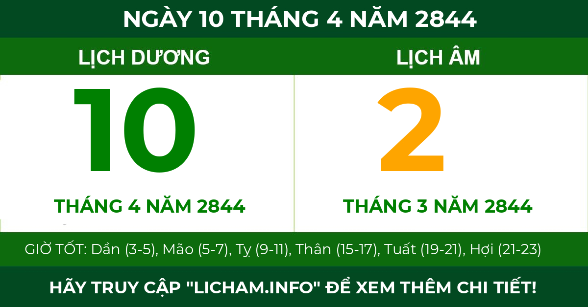 lịch âm ngày 10 tháng 4 năm 2844