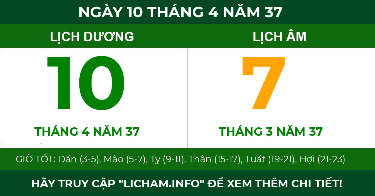 lịch âm ngày 10 tháng 4 năm 37