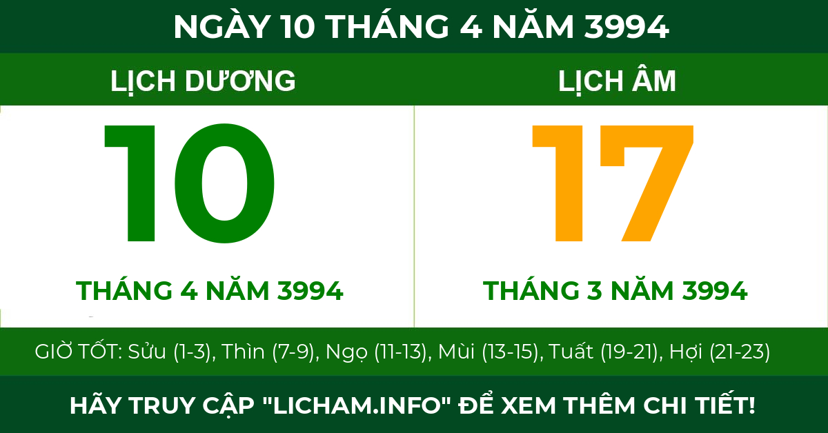 lịch âm ngày 10 tháng 4 năm 3994