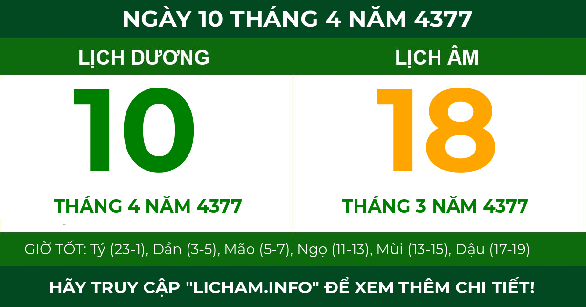 lịch âm ngày 10 tháng 4 năm 4377