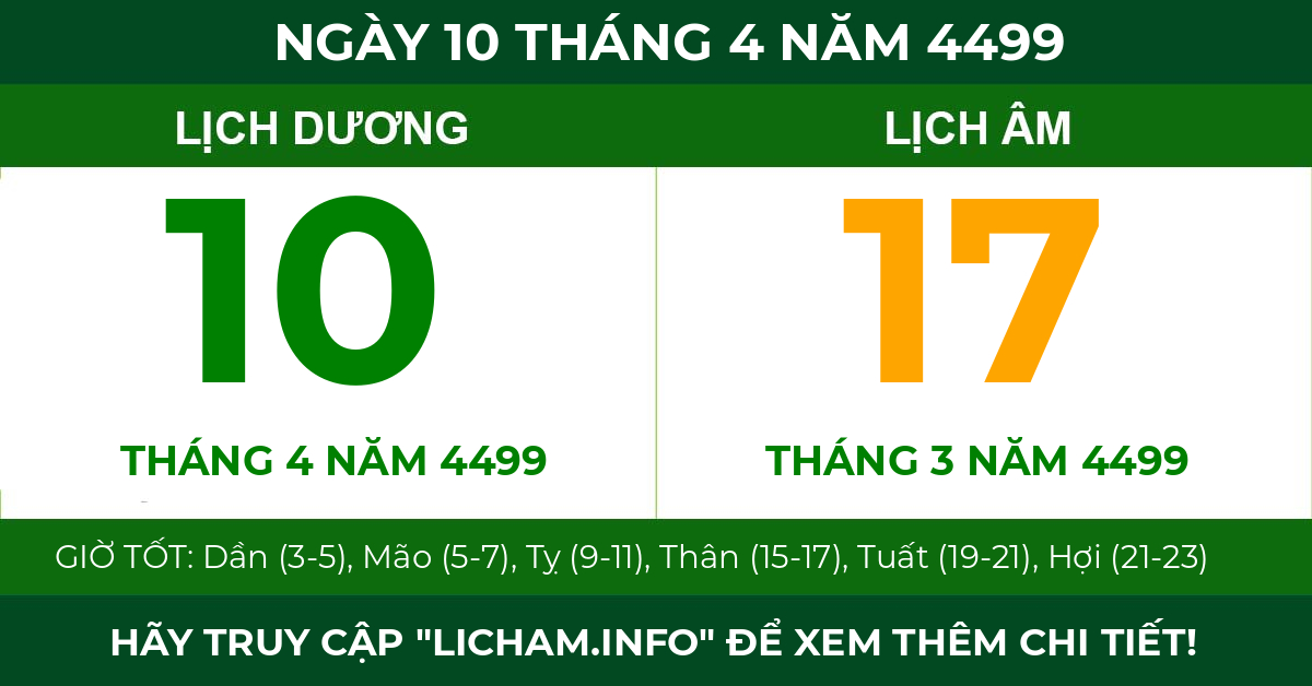 lịch âm ngày 10 tháng 4 năm 4499