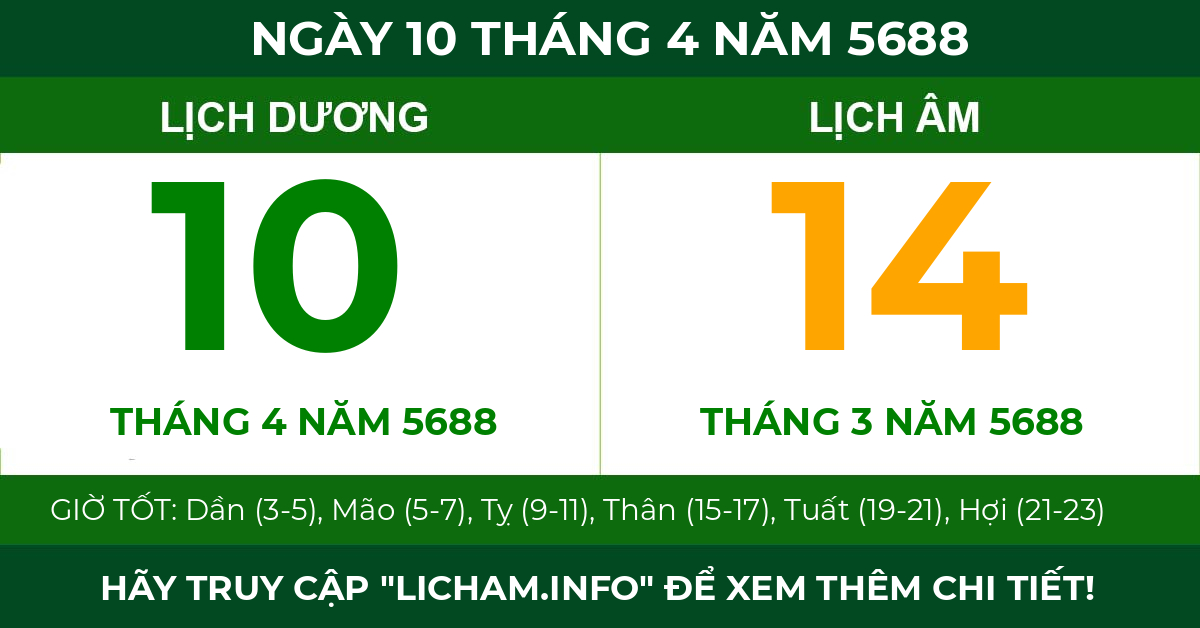 lịch âm ngày 10 tháng 4 năm 5688