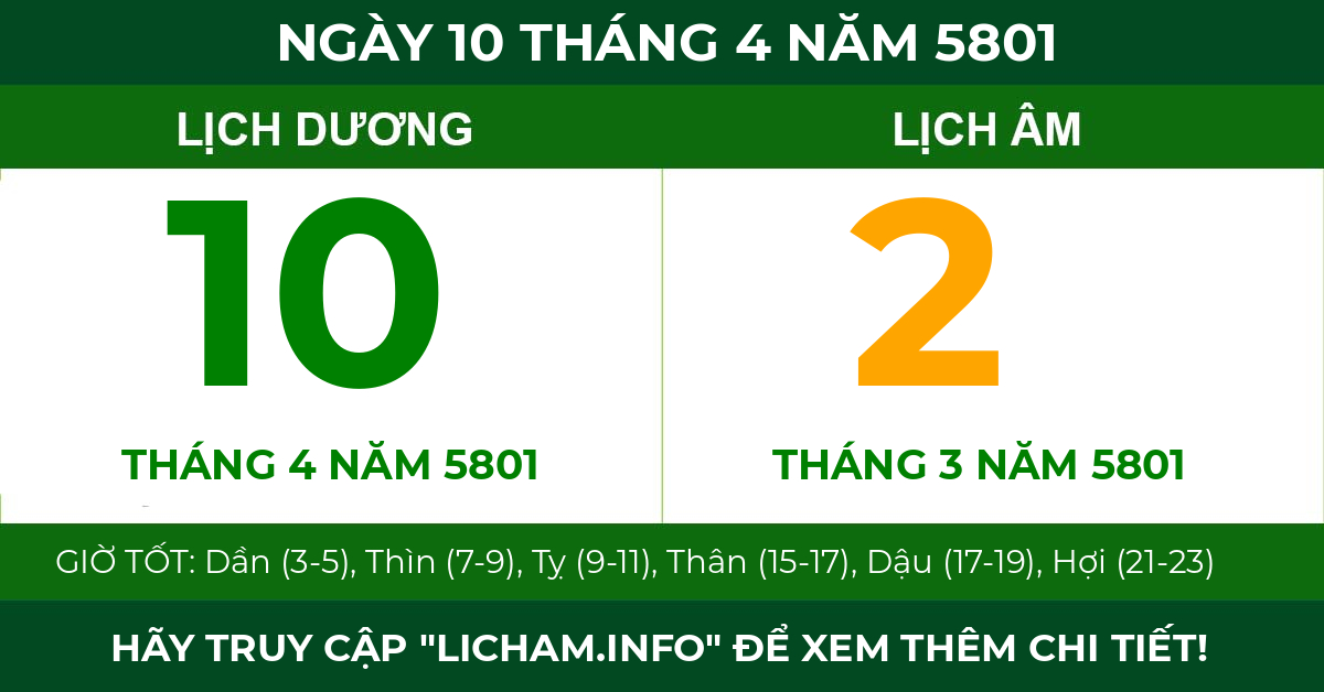 lịch âm ngày 10 tháng 4 năm 5801