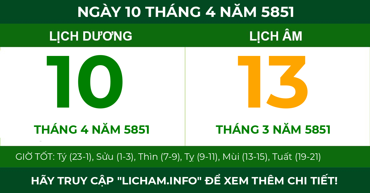lịch âm ngày 10 tháng 4 năm 5851