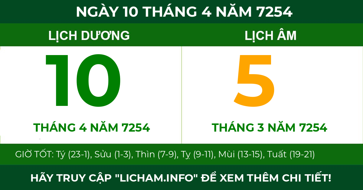 lịch âm ngày 10 tháng 4 năm 7254