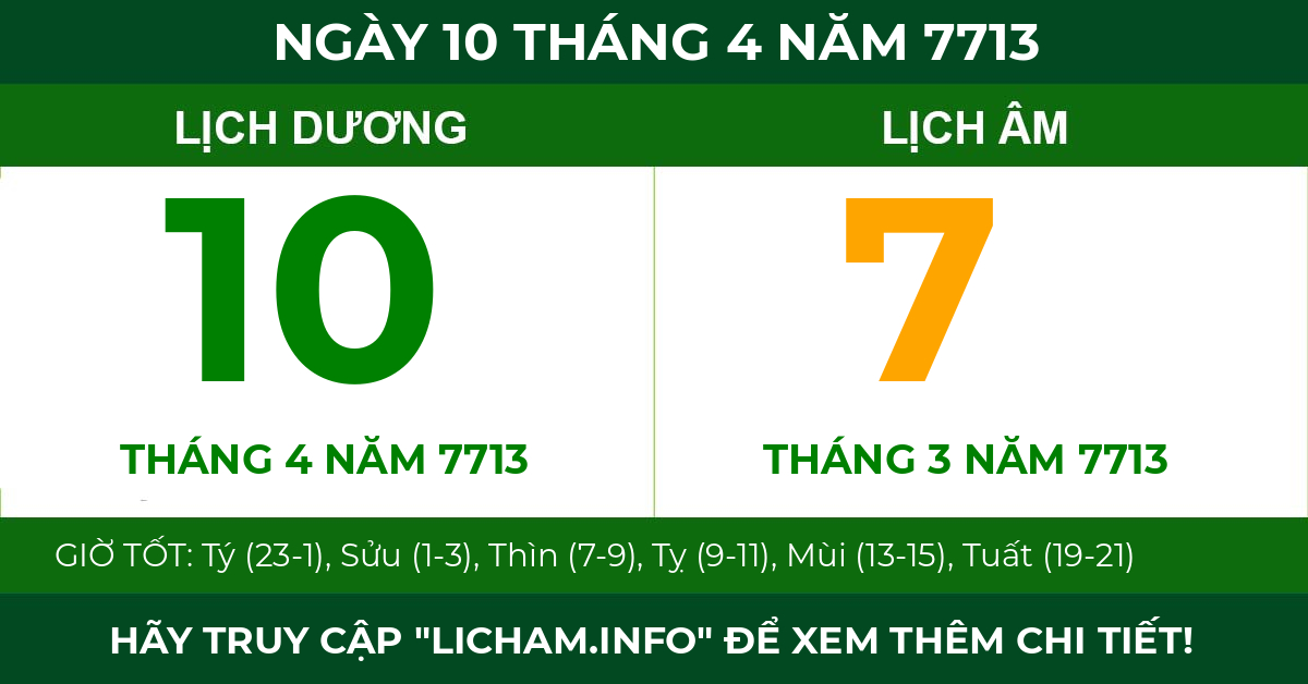 lịch âm ngày 10 tháng 4 năm 7713