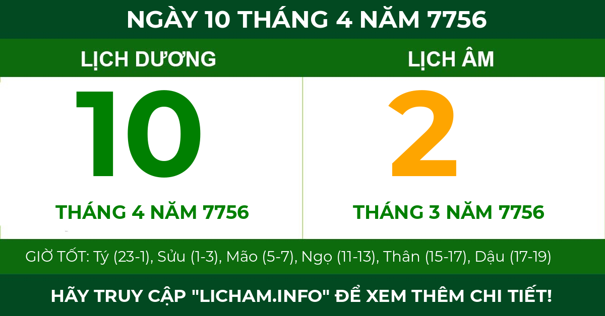lịch âm ngày 10 tháng 4 năm 7756