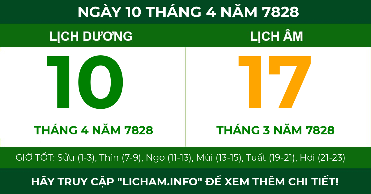 lịch âm ngày 10 tháng 4 năm 7828