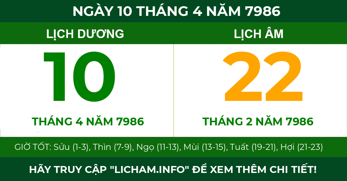 lịch âm ngày 10 tháng 4 năm 7986