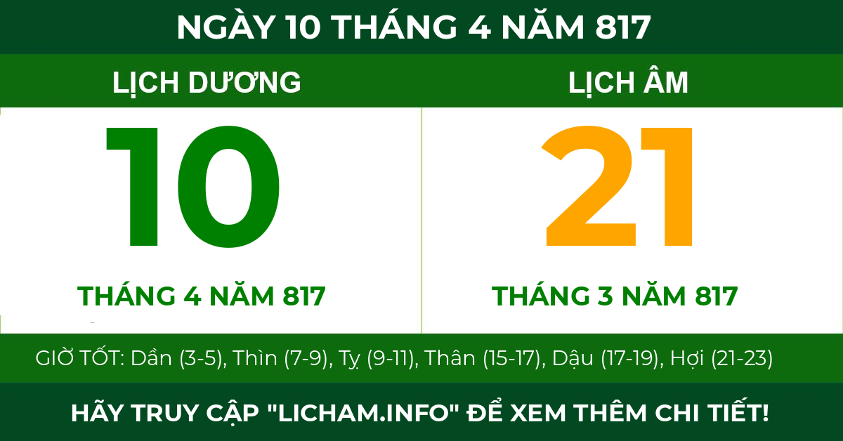 lịch âm ngày 10 tháng 4 năm 817