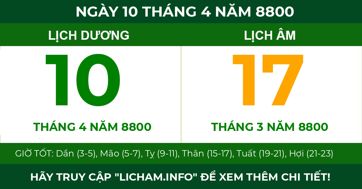 lịch âm ngày 10 tháng 4 năm 8800