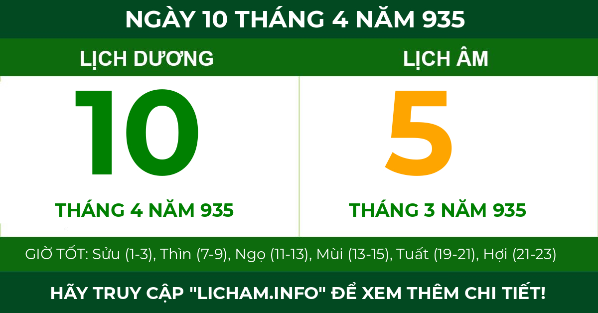 lịch âm ngày 10 tháng 4 năm 935
