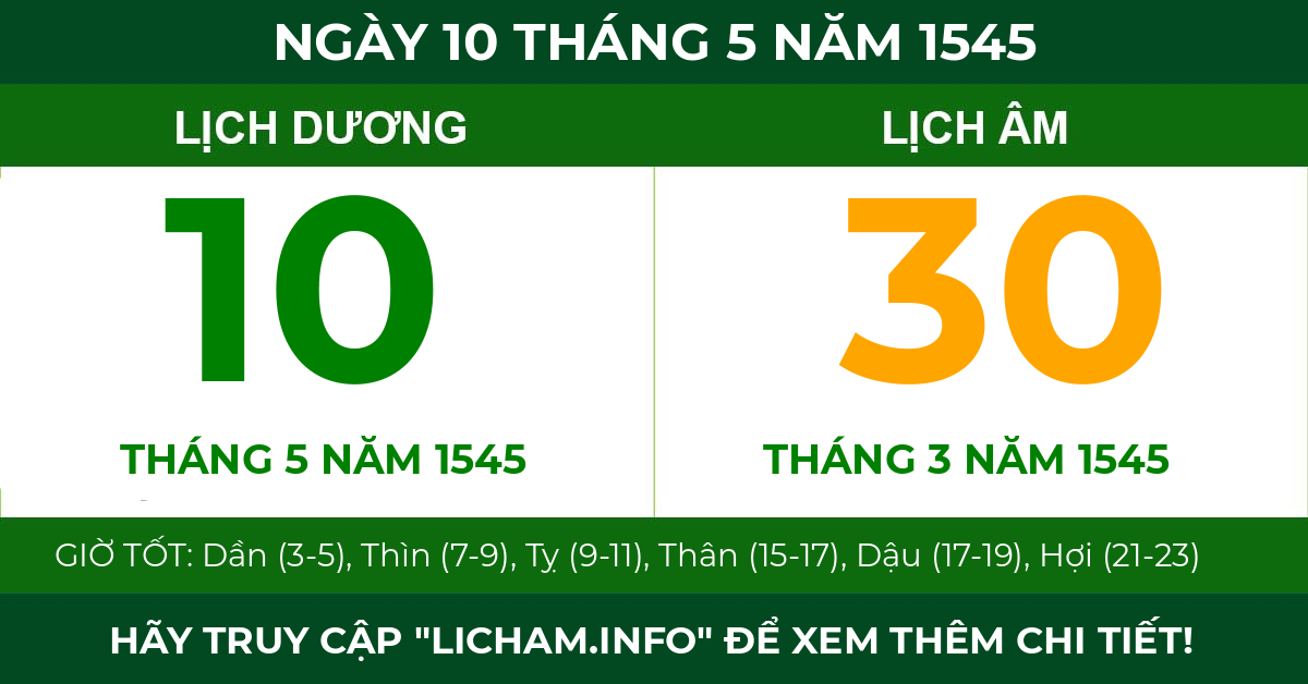 lịch âm ngày 10 tháng 5 năm 1545
