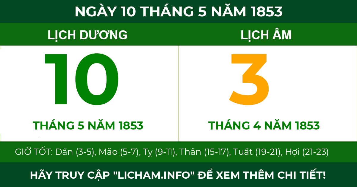 lịch âm ngày 10 tháng 5 năm 1853
