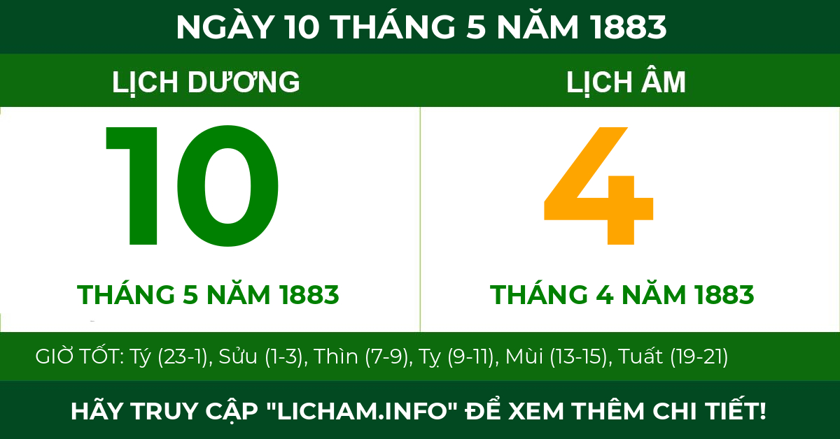 lịch âm ngày 10 tháng 5 năm 1883