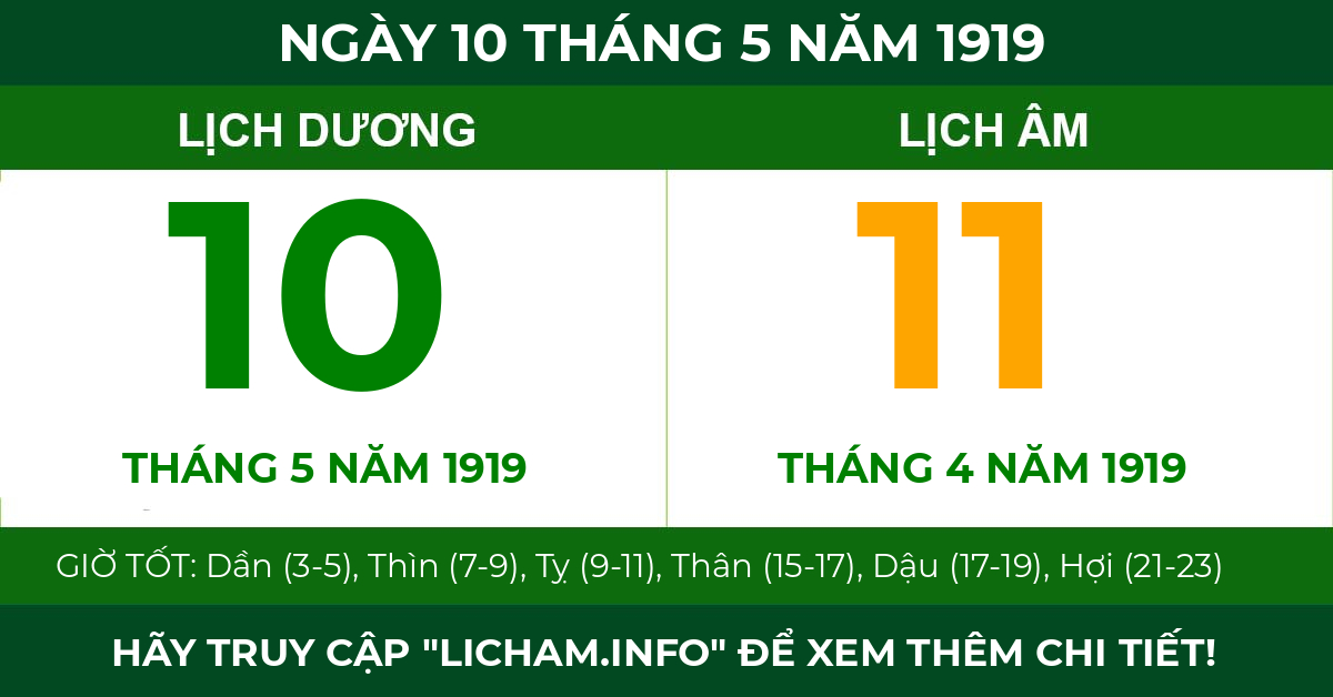 lịch âm ngày 10 tháng 5 năm 1919