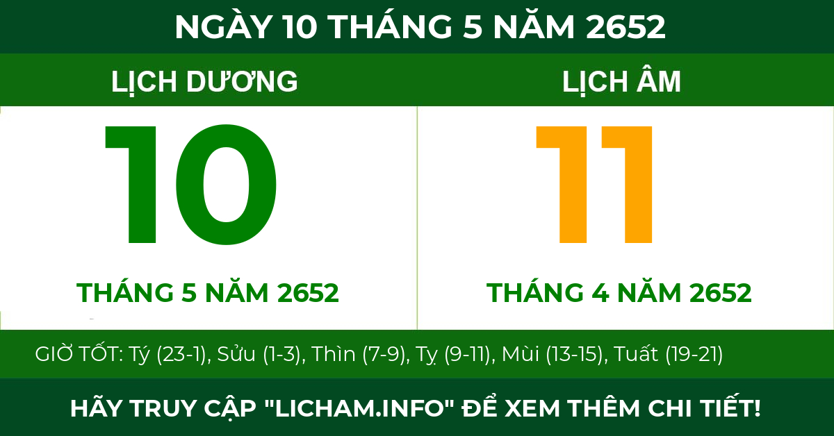 lịch âm ngày 10 tháng 5 năm 2652