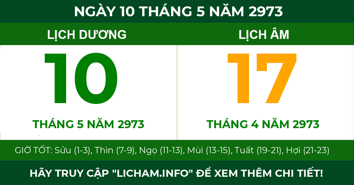 lịch âm ngày 10 tháng 5 năm 2973