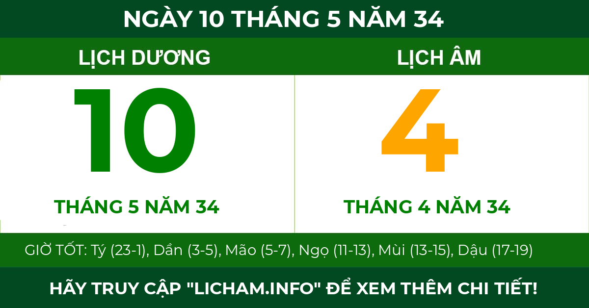 lịch âm ngày 10 tháng 5 năm 34