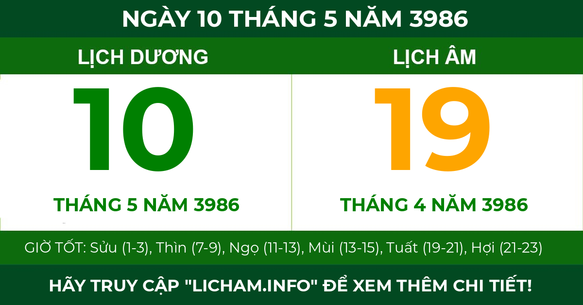 lịch âm ngày 10 tháng 5 năm 3986