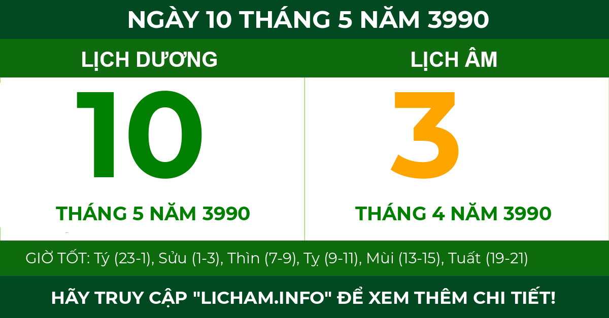 lịch âm ngày 10 tháng 5 năm 3990