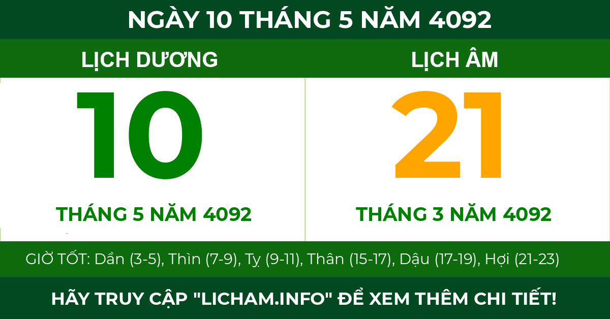 lịch âm ngày 10 tháng 5 năm 4092