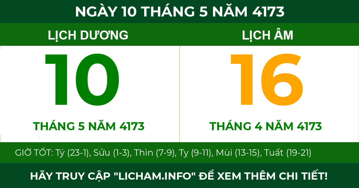 lịch âm ngày 10 tháng 5 năm 4173