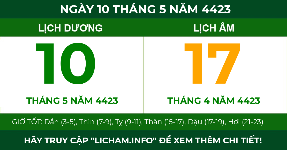 lịch âm ngày 10 tháng 5 năm 4423