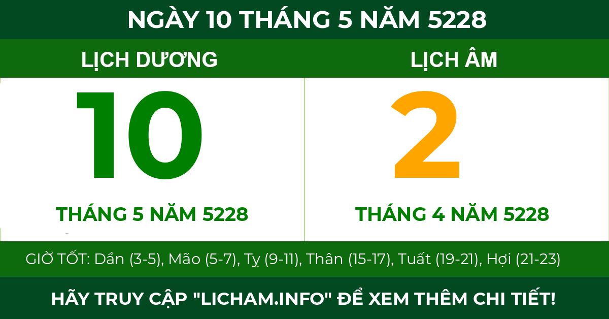lịch âm ngày 10 tháng 5 năm 5228