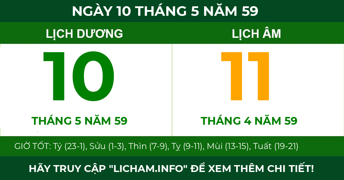 lịch âm ngày 10 tháng 5 năm 59