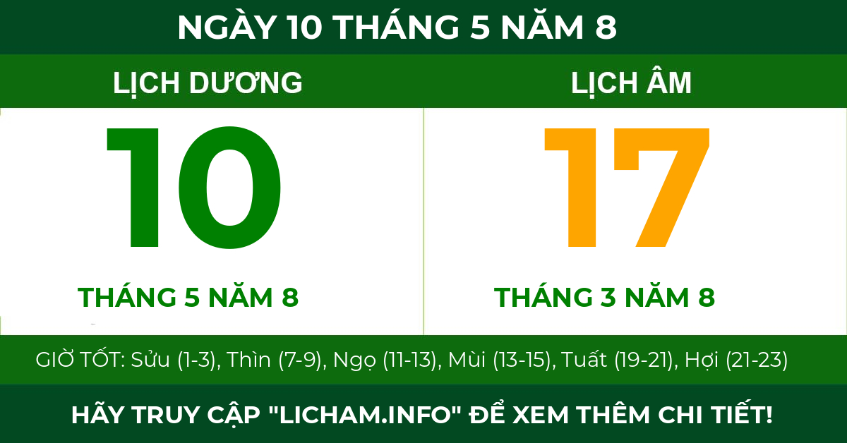 lịch âm ngày 10 tháng 5 năm 8