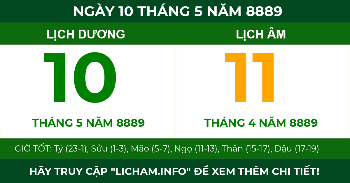 lịch âm ngày 10 tháng 5 năm 8889