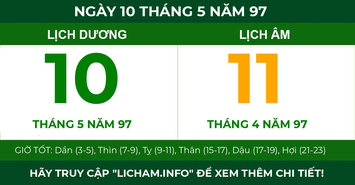 lịch âm ngày 10 tháng 5 năm 97