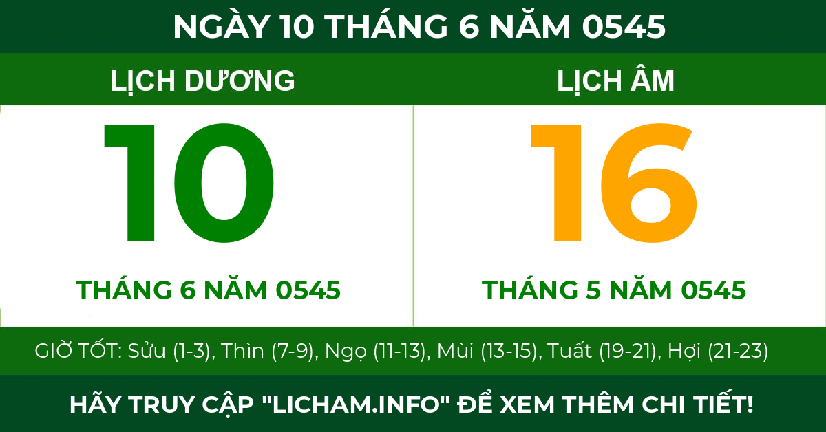lịch âm ngày 10 tháng 6 năm 0545