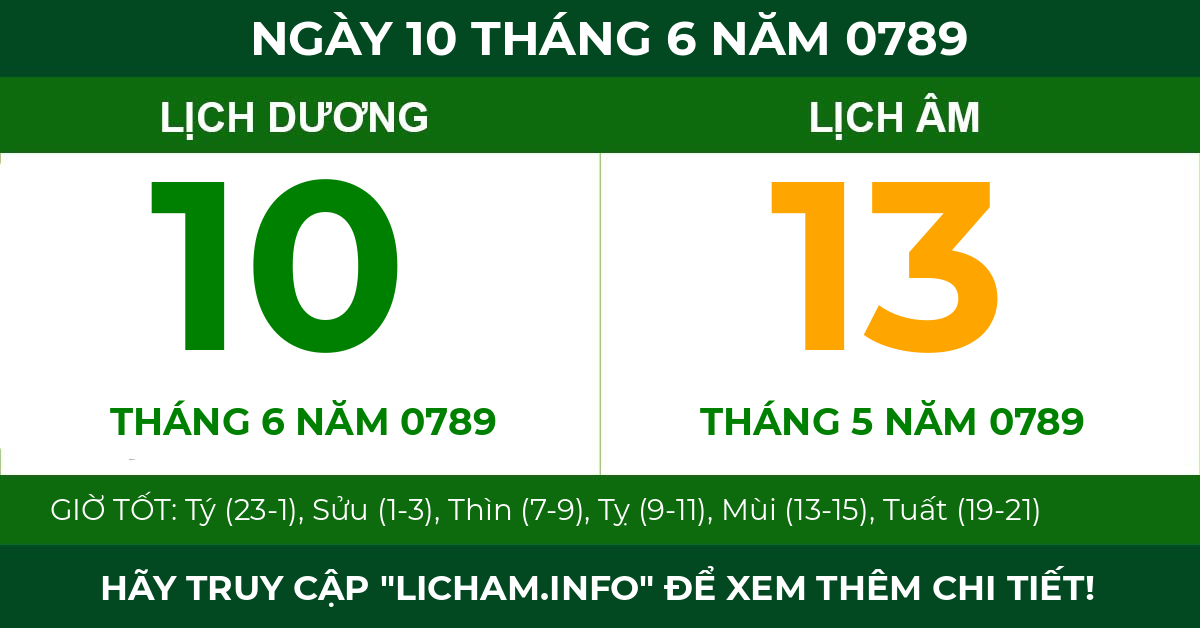 lịch âm ngày 10 tháng 6 năm 0789