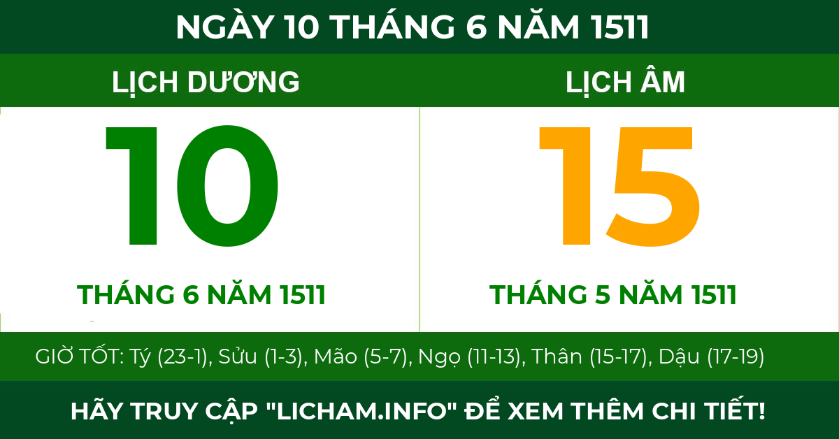 lịch âm ngày 10 tháng 6 năm 1511