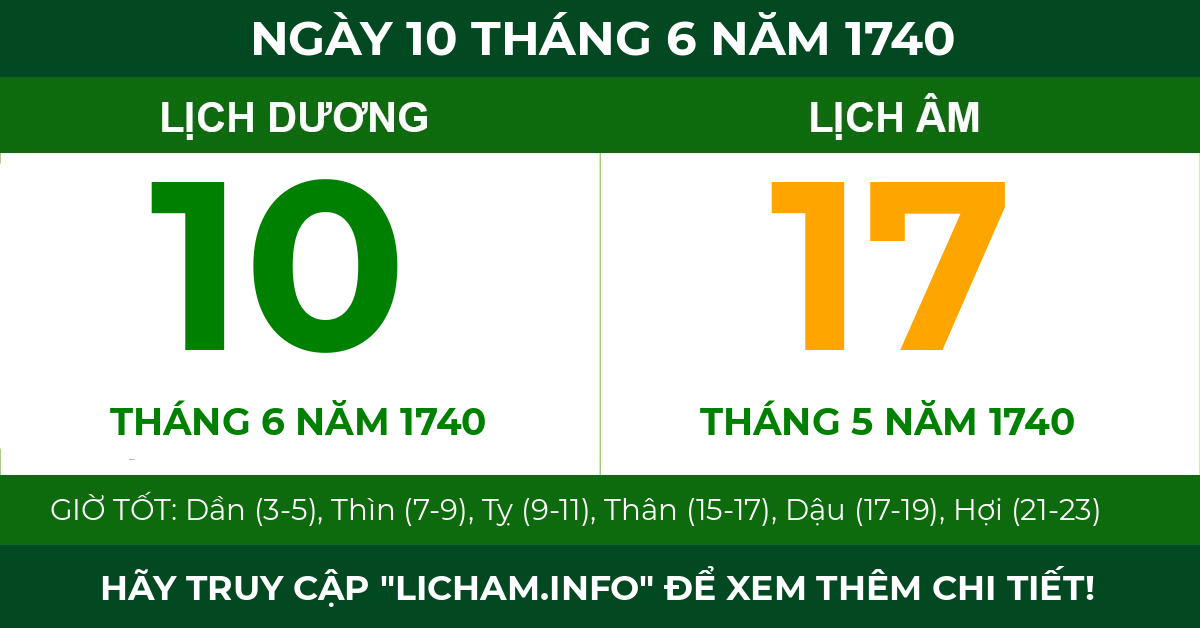 lịch âm ngày 10 tháng 6 năm 1740