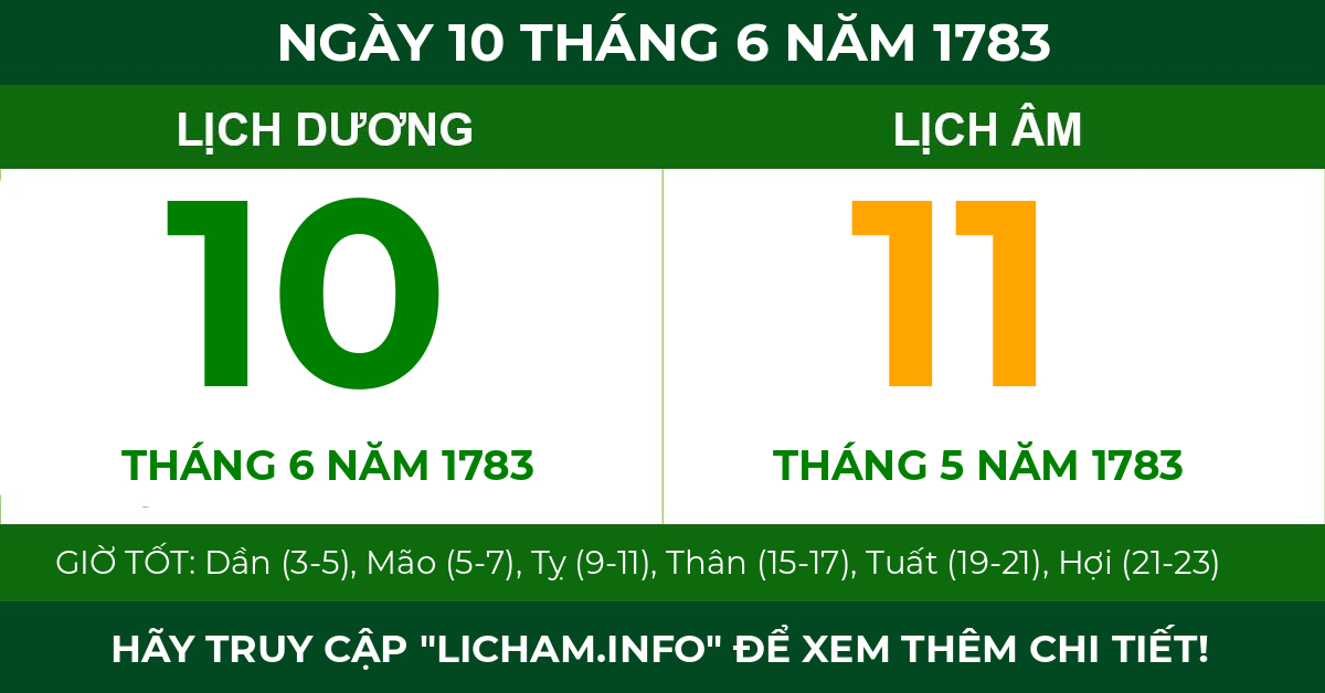 lịch âm ngày 10 tháng 6 năm 1783