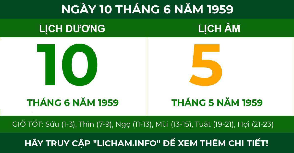 lịch âm ngày 10 tháng 6 năm 1959