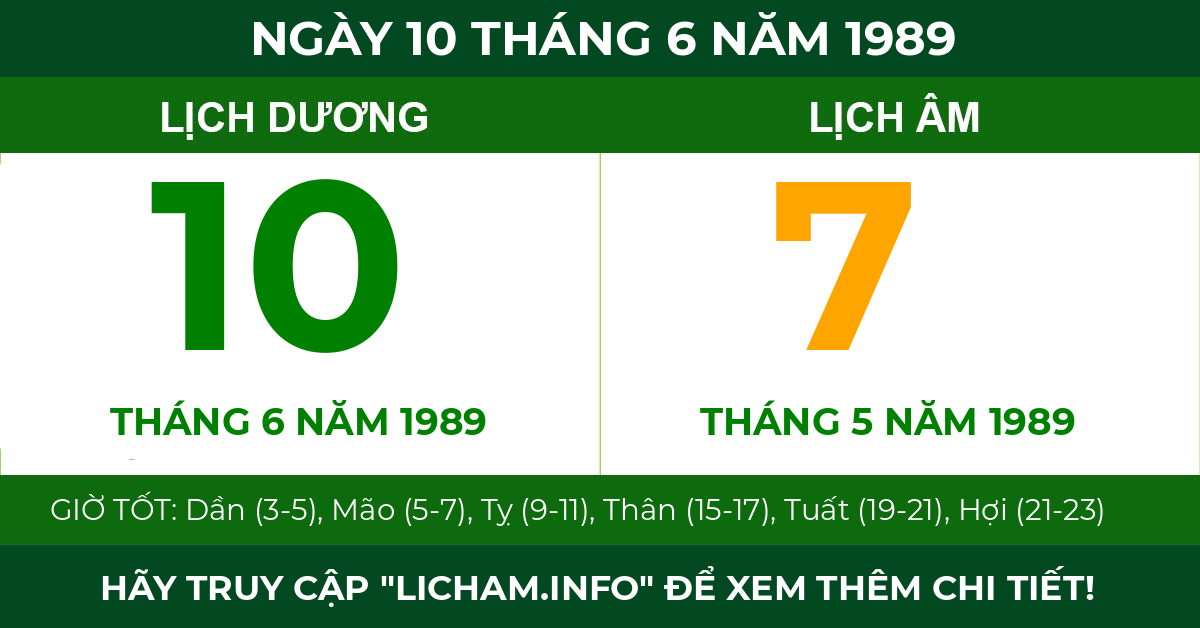 lịch âm ngày 10 tháng 6 năm 1989