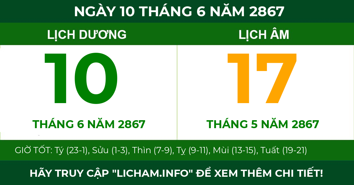 lịch âm ngày 10 tháng 6 năm 2867